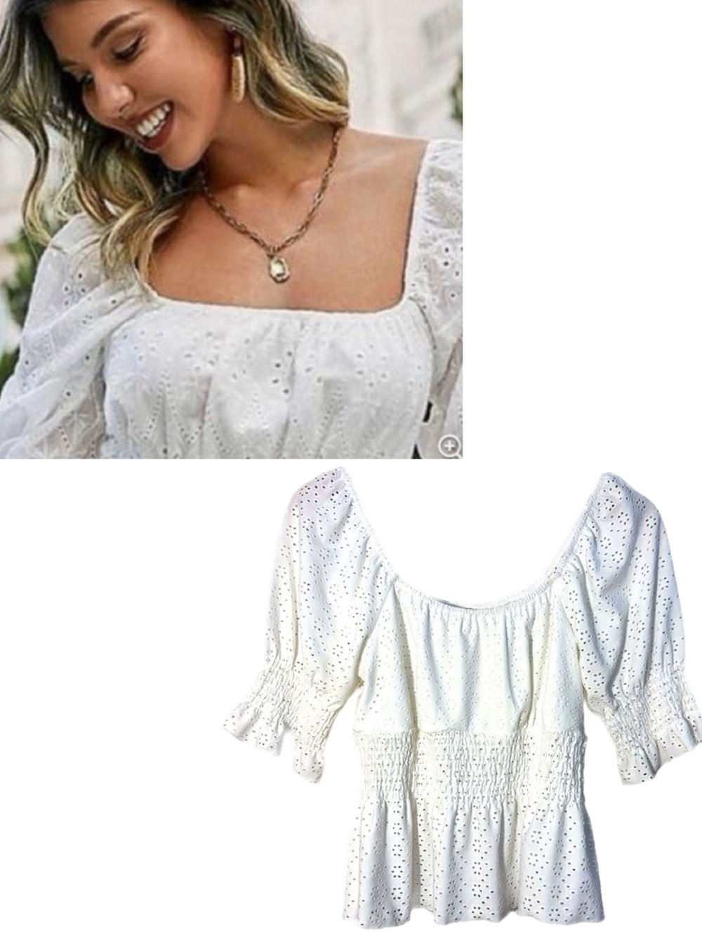URBAN Romantics White Eyelet Square-Neck Puff Sleeve Top